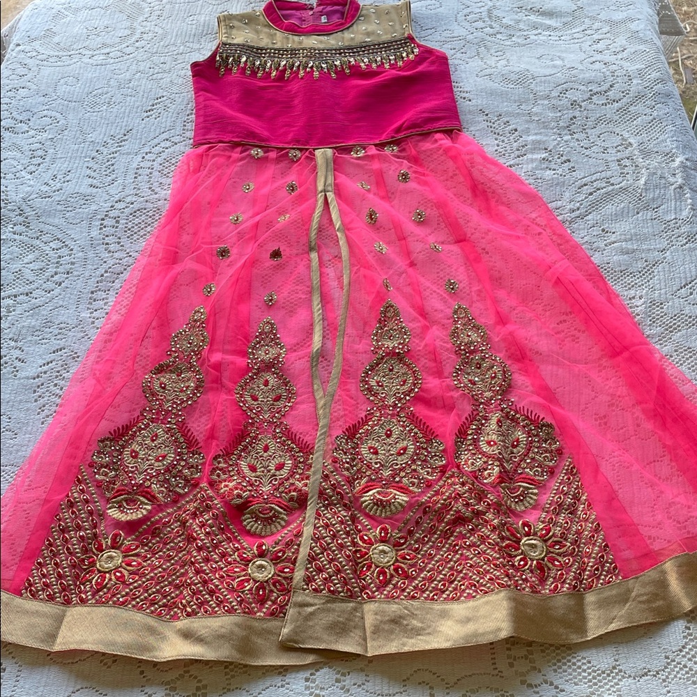 India Dress Elegant Pink and Gold Kids Formal Design